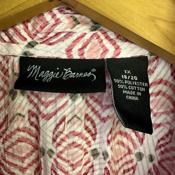 Maggie Barnes Pink Geometric Print Button Up Short Sleeve Size 1X 18/20 - Picture 4 of 5